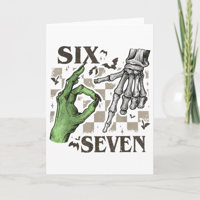Carte Signe de la main de squelette Six Sept Meme Hallow (Devant)