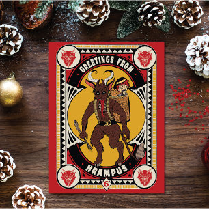 Carte Signe de Noël de Krampus portant des jouets