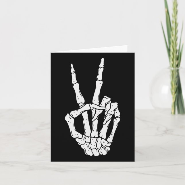 Carte Signe Halloween effrayant Squelette de paix main (Devant)