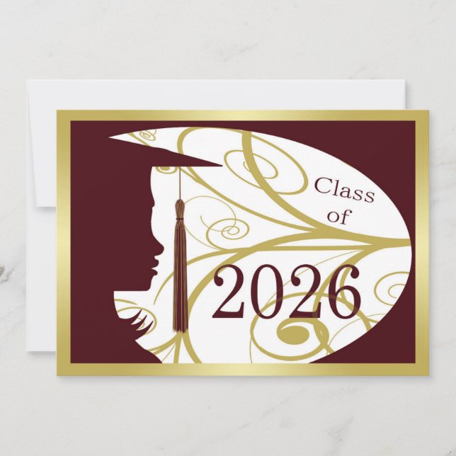 Carte silhouette bordeaux et or 2026 (Devant)