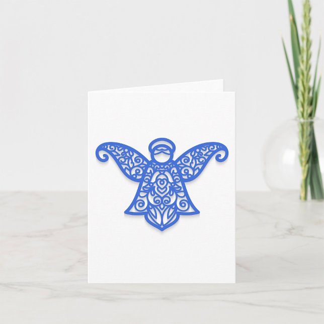 Carte Silhouette d'ange en filigrane bleu dentelle ornée (Créateur téléchargé)