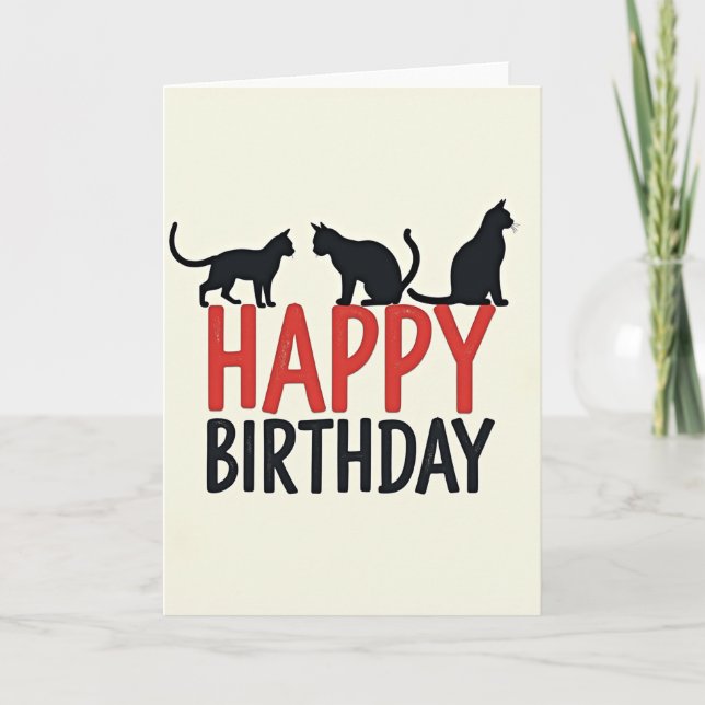 Carte silhouette de chat joyeux anniversaire (Devant)