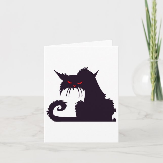 Carte Silhouette de chat noir maléfique aux yeux rouges (Devant)