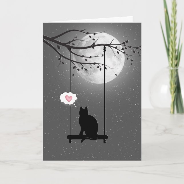Carte Silhouette De Chat Sur Une Flèche Au Lune (Devant)