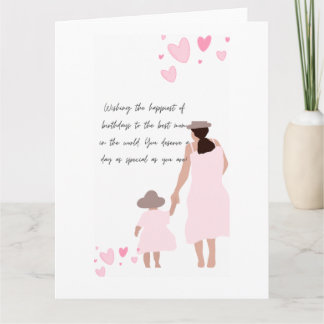 Carte Silhouette de cœur rose de mère et fille