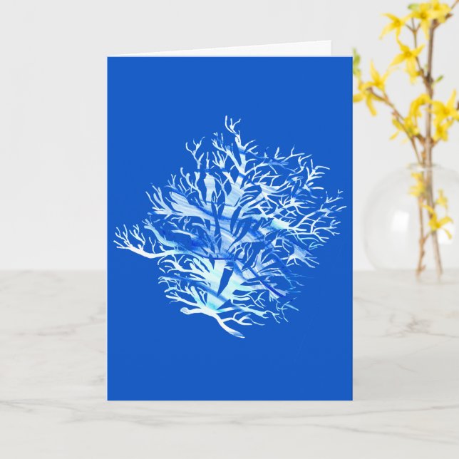 Carte Silhouette de corail bleu sarcelle aquatique à l'a (Fleur jaune)