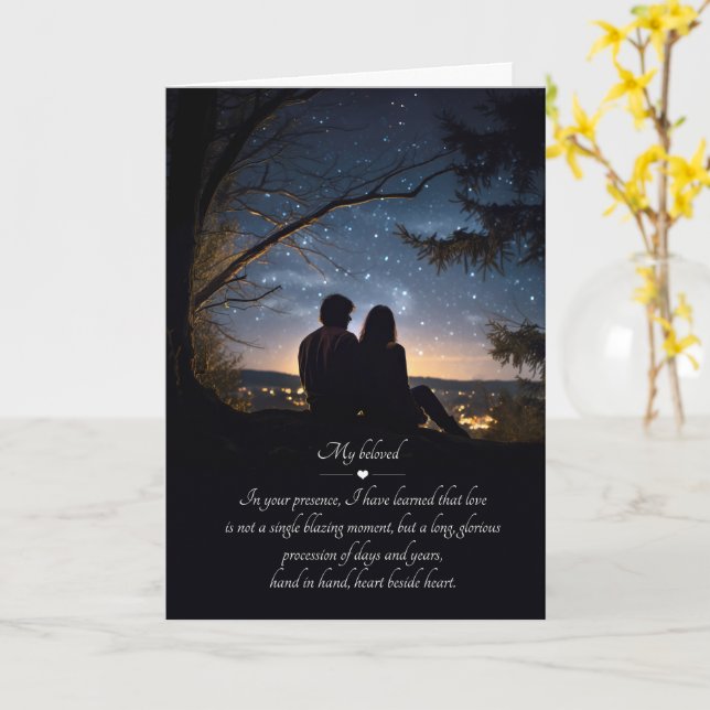 Carte Silhouette de couple pour anniversaire de mariage  (Fleur jaune)