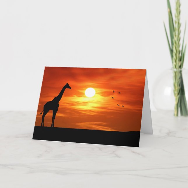 Carte Silhouette de girafe au coucher du soleil (Devant)