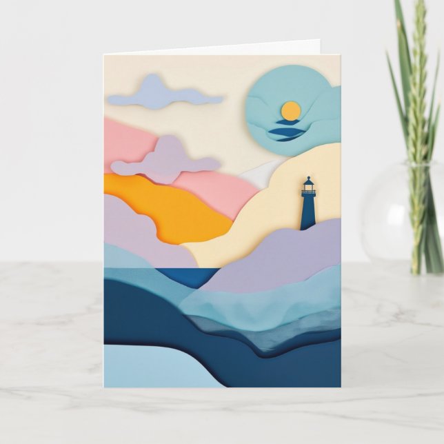 Carte Silhouette de phare au coucher du soleil (Devant)