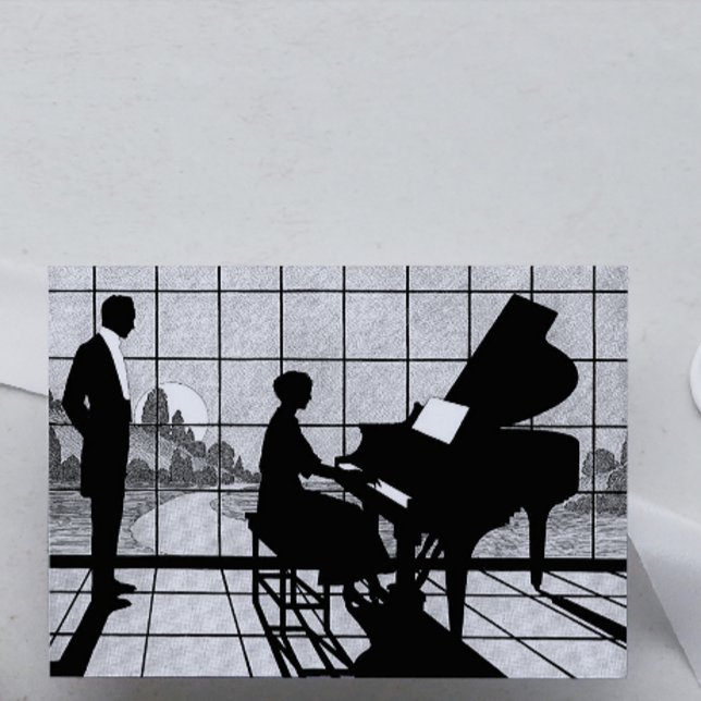 Carte Silhouette de Piano Style Art Déco | Noir et Blanc (Créateur téléchargé)