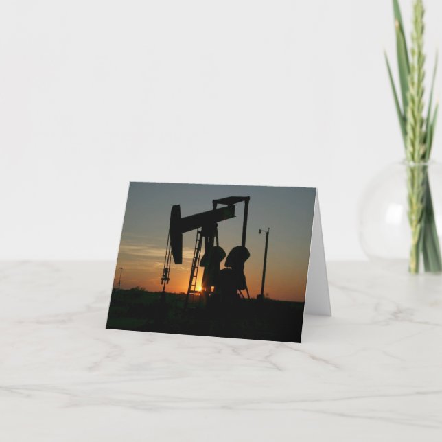 Carte Silhouette de Pumpjack au Texas au coucher du sole (Devant)