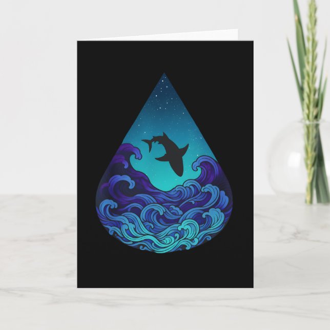Carte Silhouette de requin de l'océan nocturne Goutte d' (Devant)