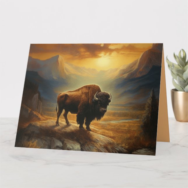 Carte Silhouette du coucher de soleil de bison de buffle (Petite plante)