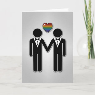 Carte Silhouette Gay Groom avec Rainbow Heart