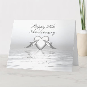 Carte Silver Anniversary Dolphins et Heart