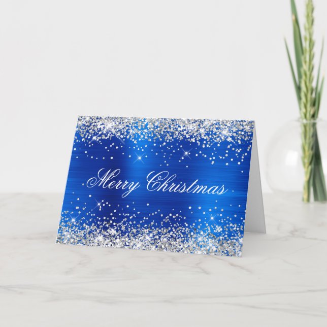 Carte Silver Glitter Metallic Royal Blue Family Photo (Devant)
