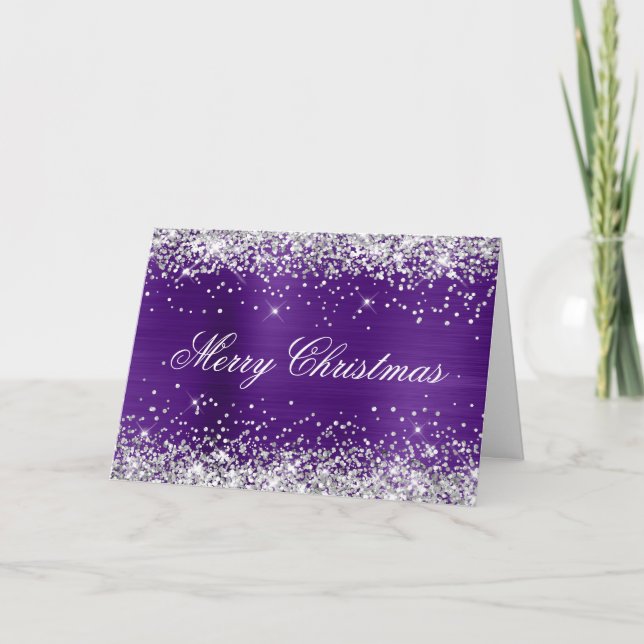 Carte Silver Glitter Metallic Royal Purple Family Photo (Devant)