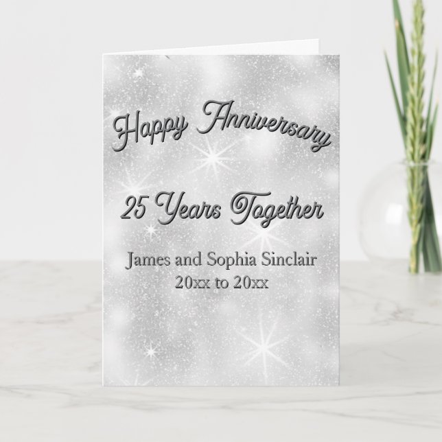 Carte Silver Glitter Texture 25th Wedding Anniversary (Devant)
