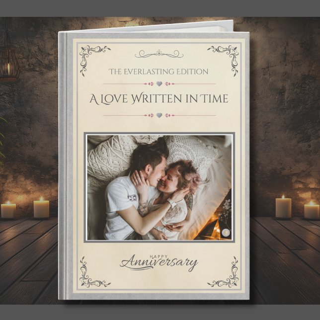 Carte Silver Photo Book Themed Husband Anniversary (This "Everlasting Edition" card is designed to resemble a high-end, silver-bound novel)