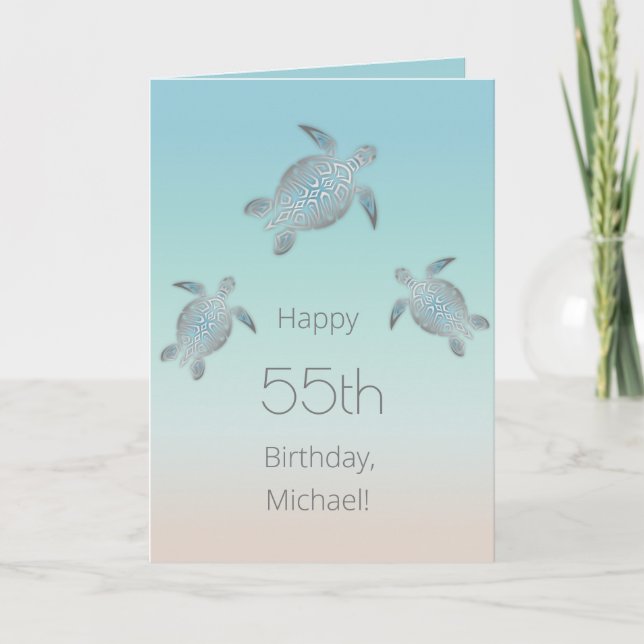 Carte Silver Sea Turtles Ajouter Nom Et Date Anniversair (Devant)