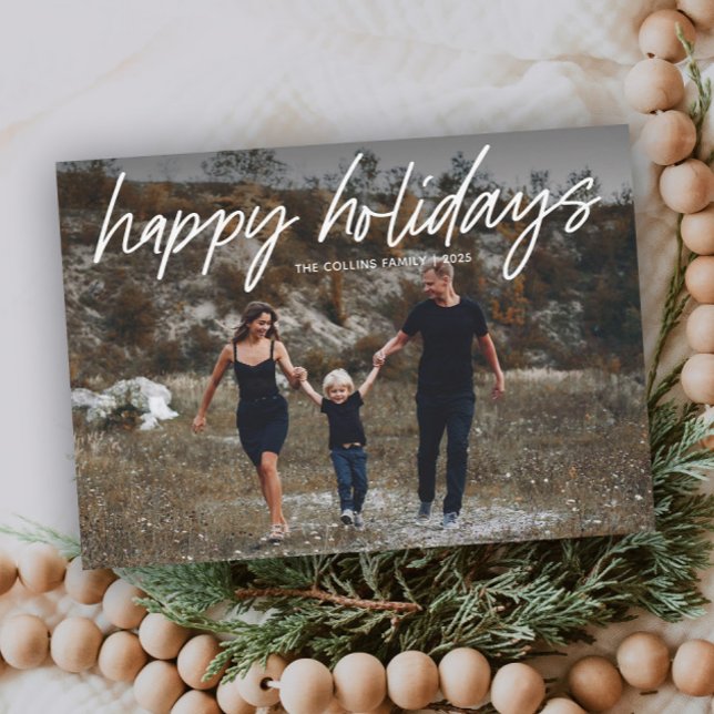 Carte simple à lettres manuscrites 2 photos  (Simple hand lettered 2 photo holiday card. )