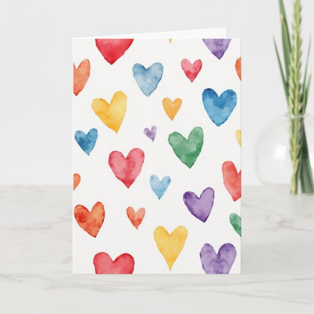 Carte simple à motif de cœurs à l'aquarelle (Devant)