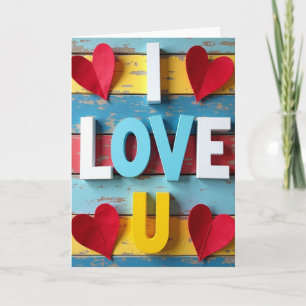Carte simple à rayures avec coeurs I Love U