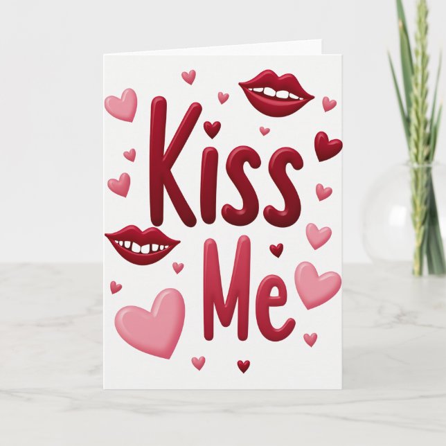 Carte Simple Baiser Moi Lèvres Cœurs (Devant)