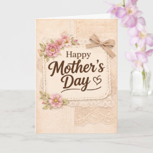 Carte Simple Bonne Fête des Mères Calligraphie Florale  