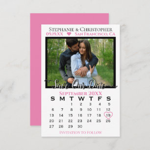 Carte Simple Calendrier photo Mariage rose Enregistrer n