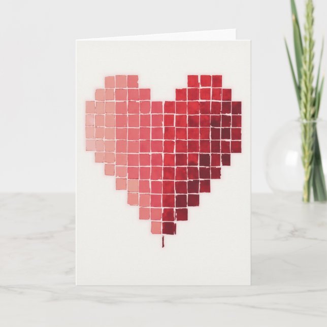 Carte Simple Cœur Pixel Rouge (Devant)