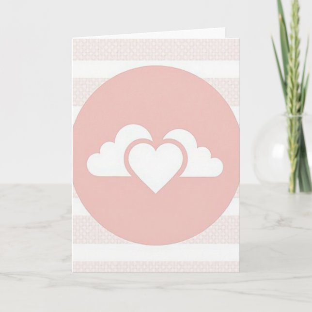 Carte Simple Cœur Rose Nuages (Devant)