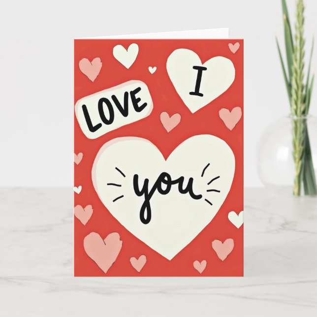 Carte Simple Cœurs Rouges Je T'Aime (Devant)