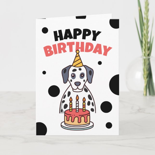 Carte Simple Cute Dalmatie et Gâteau Anniversaire (Devant)