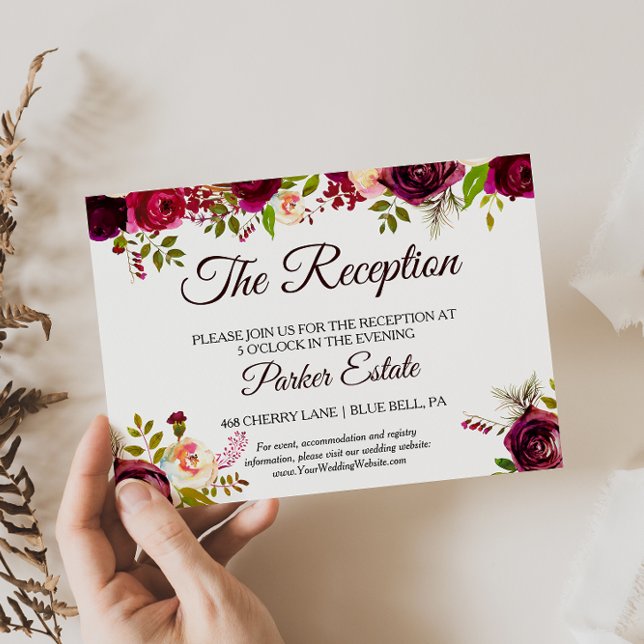 Carte simple de réception de mariage floral bordea (Créateur téléchargé)