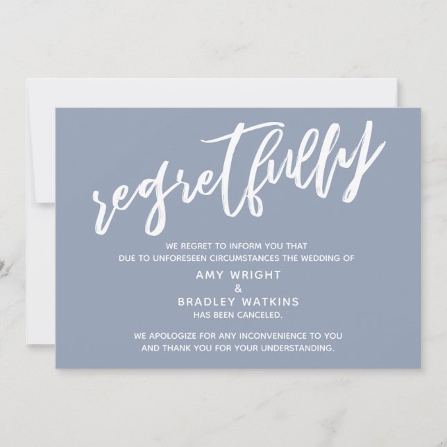 Carte simple de regrets bleu poussiéreux pour annu (Devant)