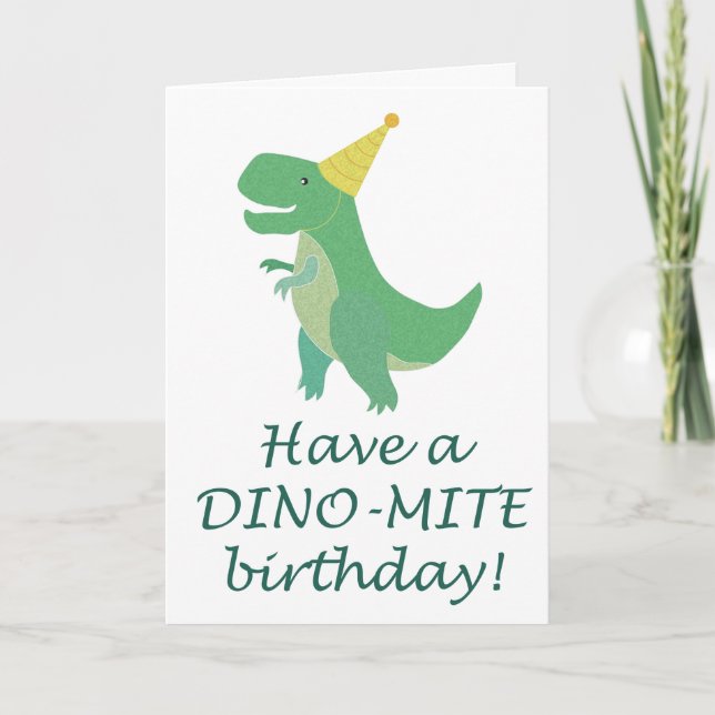 Carte Simple Dino-Mite Dinosaur Casquette d'anniversaire (Devant)