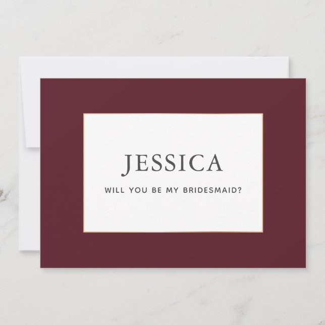 Carte simple Elegant Gold Burgundy Wine Bridesmaid (Devant)