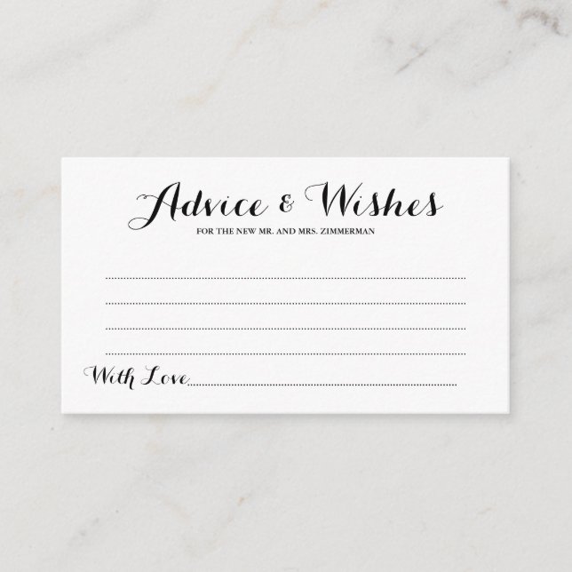 Carte simple Elegant Script Mariage Conseils & Wis (Devant)