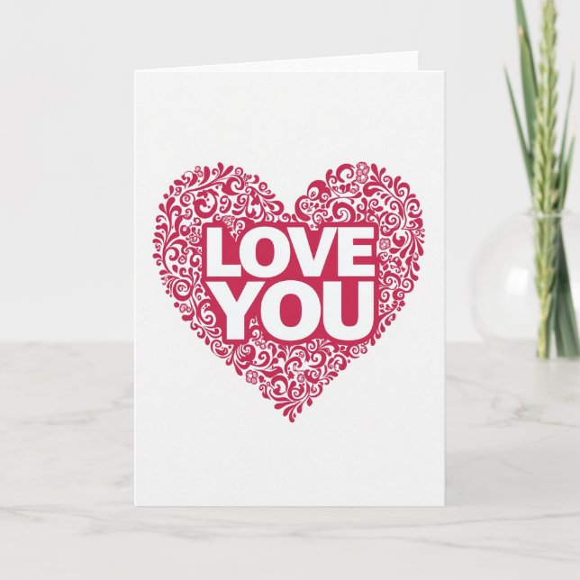 Carte Simple Fleur de Coeur Je T'Aime (Devant)
