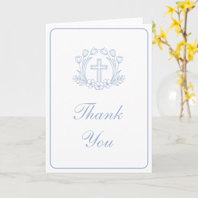 Carte Simple Fleur Light Blue Croix Religieux Merci (Fleur jaune)