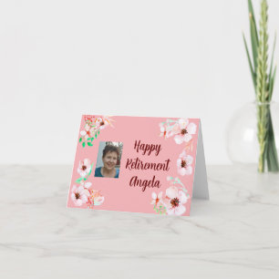 Carte Simple Floral Rose Pâle Bon départ à la Retraite P