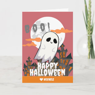 Carte Simple Happy Halloween fantôme famille et amis