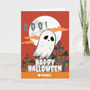 Carte Simple Happy Halloween fantôme famille et amis