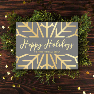 Carte Simple Happy Holidays snowflake or affaires