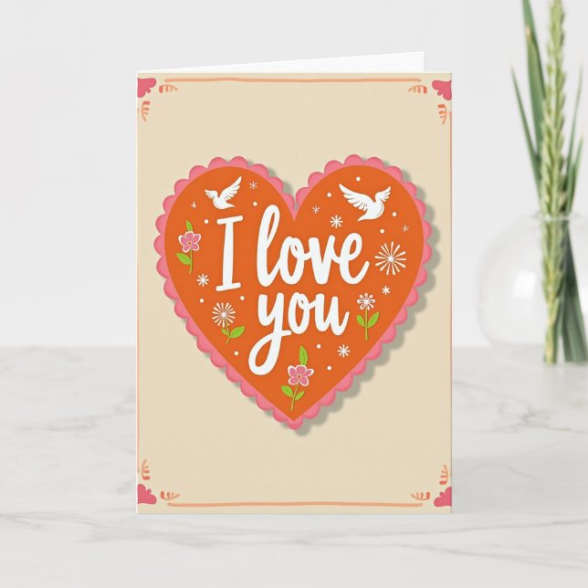 Carte simple « Je t'aime » à bordure festonnée (Devant)