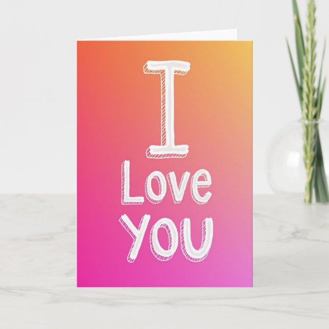 Carte simple « Je t'aime » à rayures diagonales (Devant)