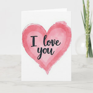 Carte Simple « Je t'aime » avec un cœur à l'aquare