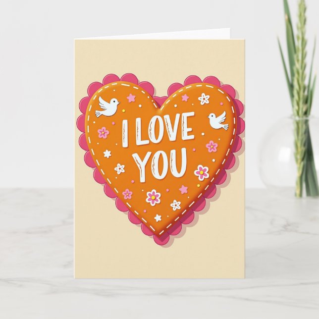 Carte simple « Je t'aime » brodée (Devant)