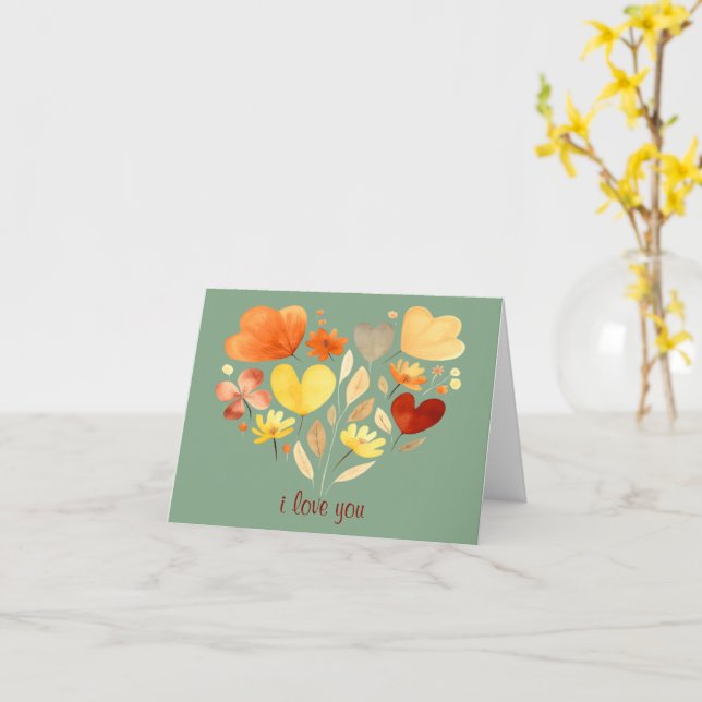 CARTE SIMPLE "JE VOUS AIME" CLASSIQUE FORME DE COEUR FLO (Fleur jaune)